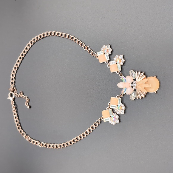 Statement Gold Toned Cream Stoned and Rhinestone Necklace - Picture 5 of 9